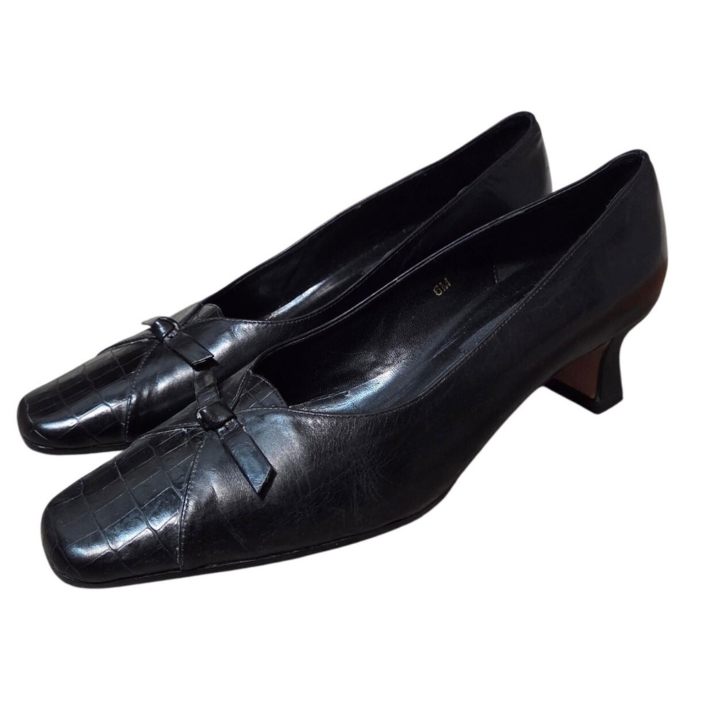 Vaneli Womens Pumps 6M Black Leather Croc Embossed Low Heel Slip On Shoes